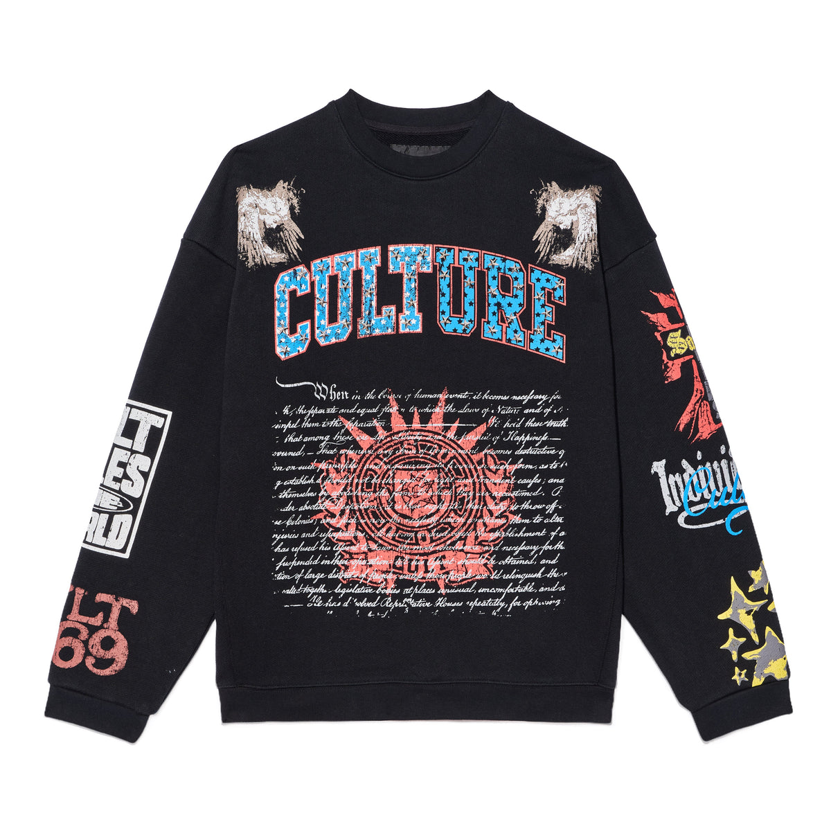 Cult's French Terry Fleece Crew Sweatshirt "Culture" 620 Grams In Black