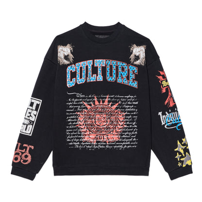 Cult's French Terry Fleece Crew Sweatshirt "Culture" 620 Grams In Black