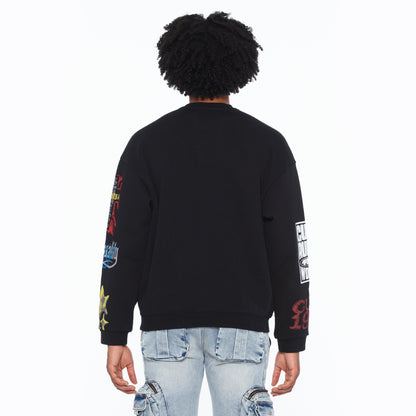 Cult's French Terry Fleece Crew Sweatshirt "Culture" 620 Grams In Black
