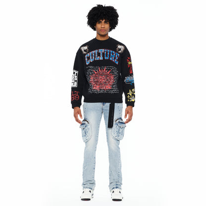 Cult's French Terry Fleece Crew Sweatshirt "Culture" 620 Grams In Black