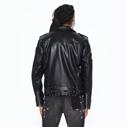 Cult's Leather Moto Jacket "Stars" In Black
