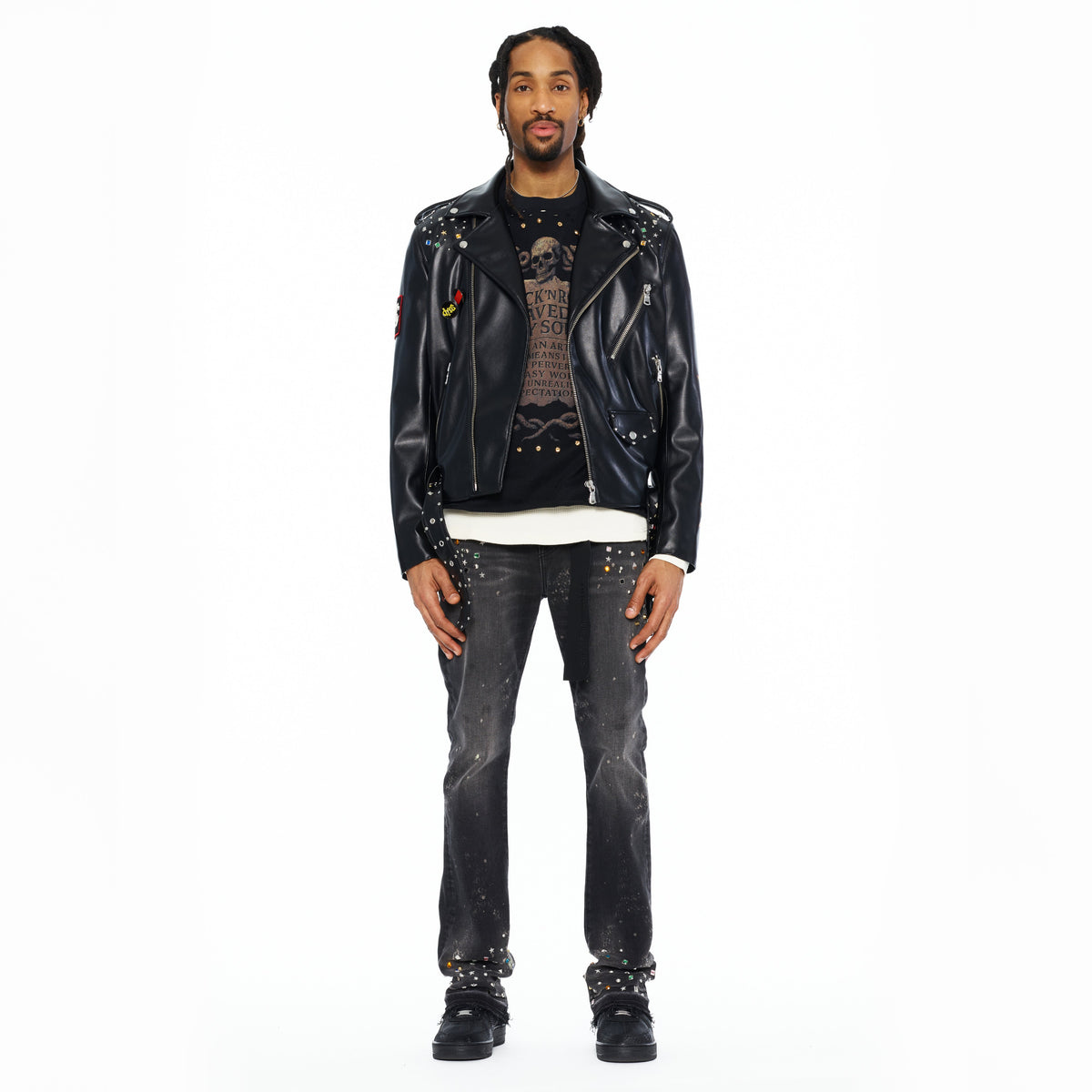 Cult's Leather Moto Jacket "Stars" In Black