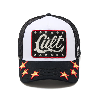 Cult's Mesh Back Trucker Hat "Stars" In White