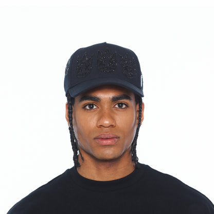 El Alfa A Frame Hat "Multi Black Crystal Logo" | Black