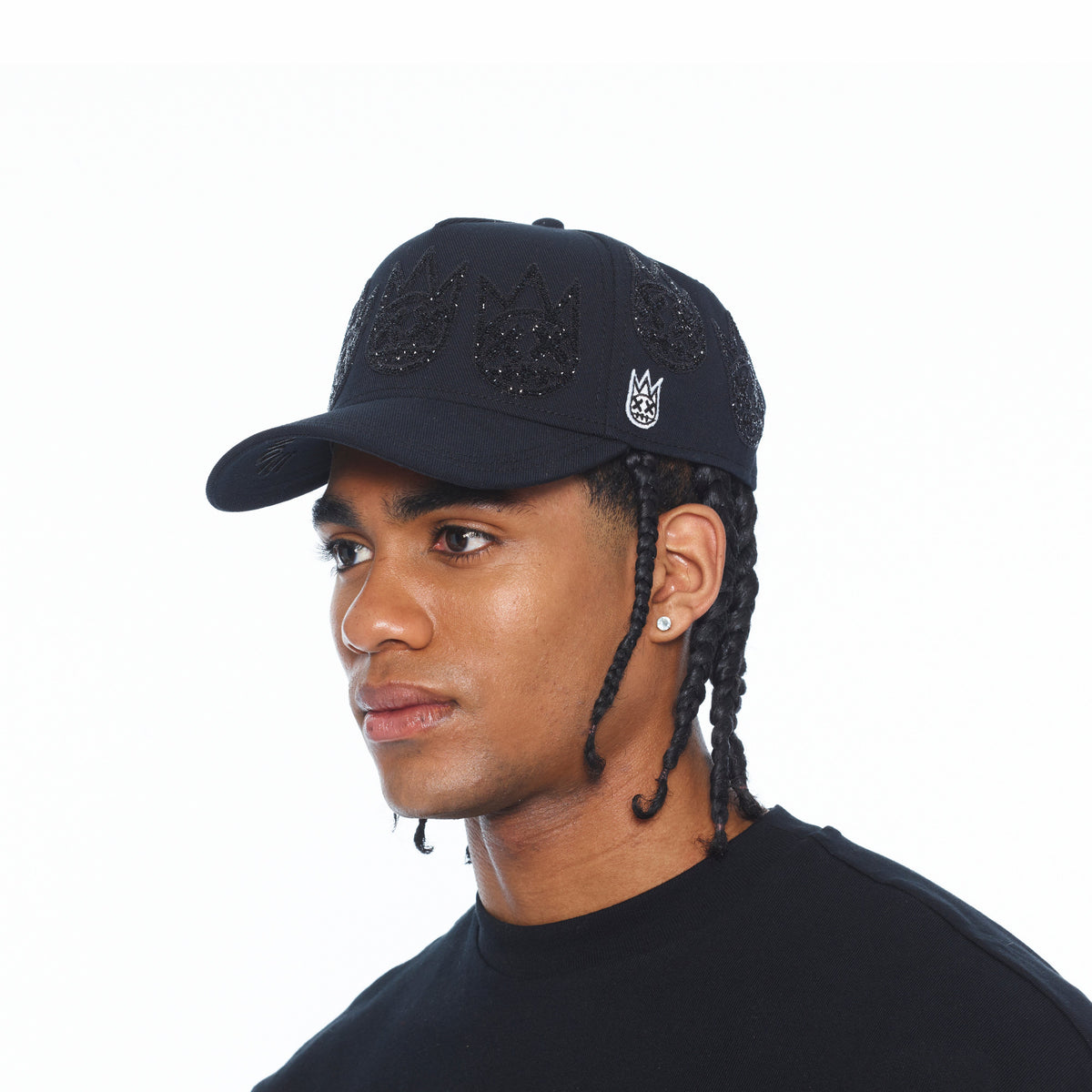 El Alfa A Frame Hat "Multi Black Crystal Logo" | Black