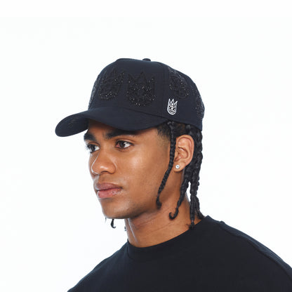 El Alfa A Frame Hat "Multi Black Crystal Logo" | Black