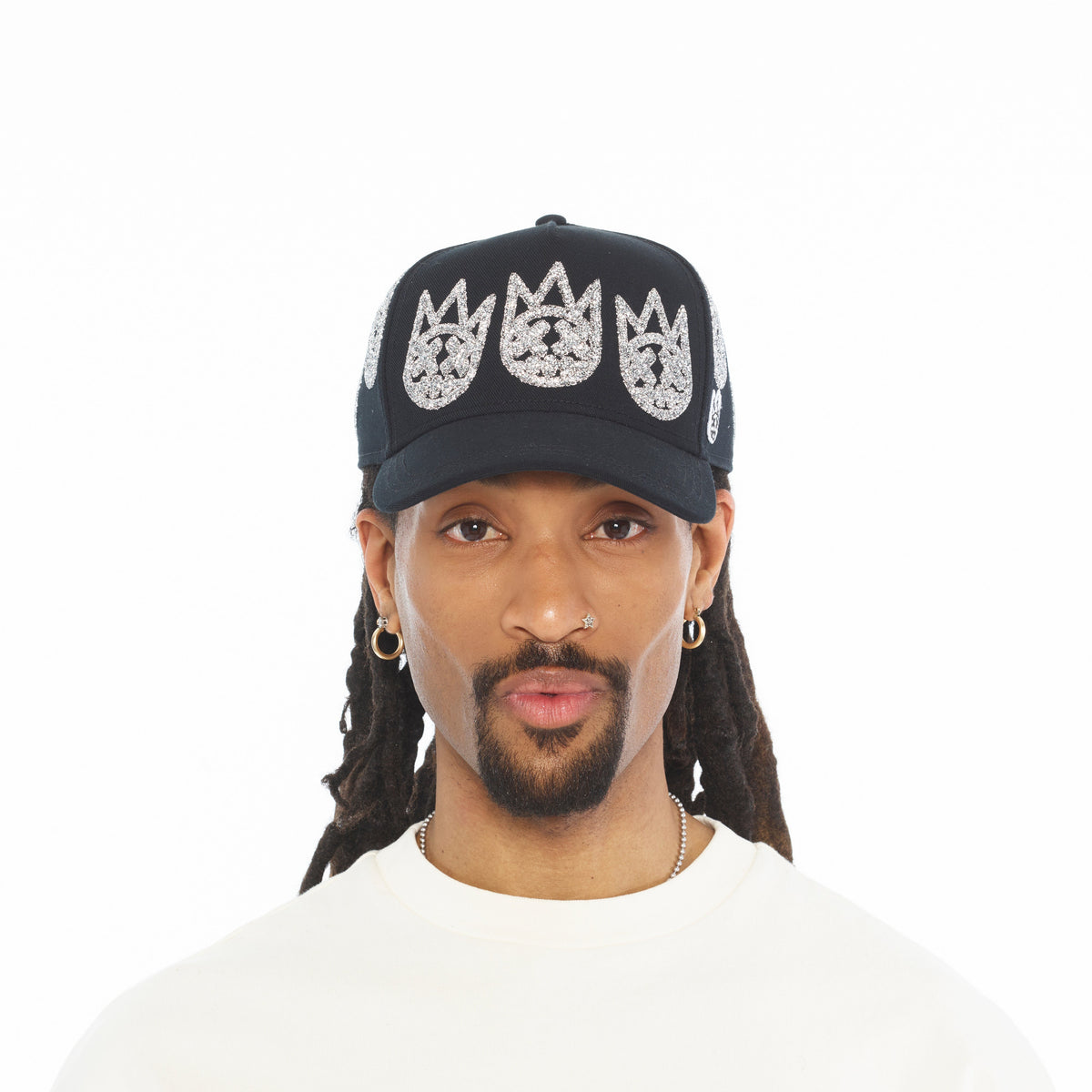 El Alfa A Frame Hat "Multi Crystal Logo" | Black