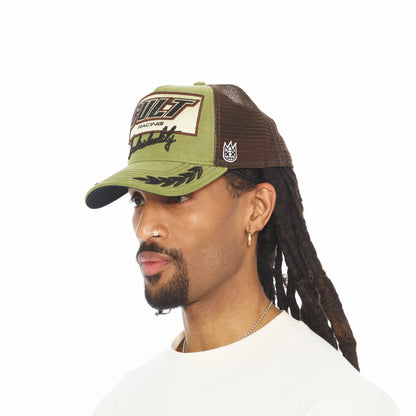 Mesh Back Trucker Hat "Cult Racing" | Olive