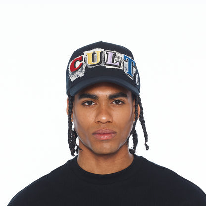 A Frame Trucker Hat "Cult Newsprint" | Black