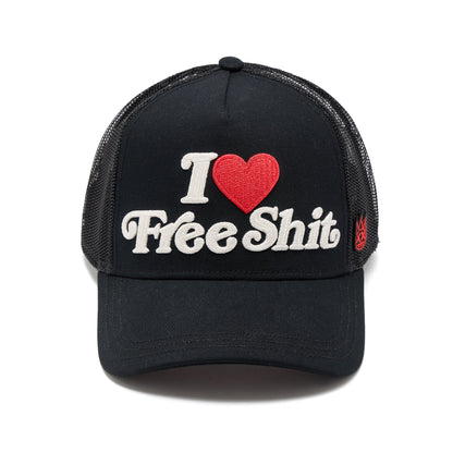 Mesh Back Trucker Hat "I Love Free Shit" | Black