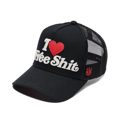 Mesh Back Trucker Hat "I Love Free Shit" | Black