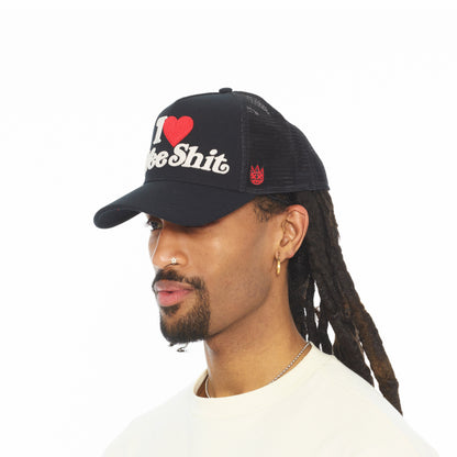 Mesh Back Trucker Hat "I Love Free Shit" | Black