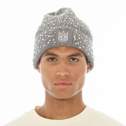 Knit Hat "Crystals And Pearls" In Charcoal Grey