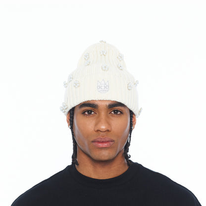 Knit Hat "All Over Crystals" In Winter White
