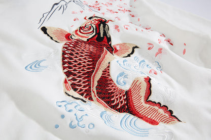 Red Koi Embroidery Hoodie