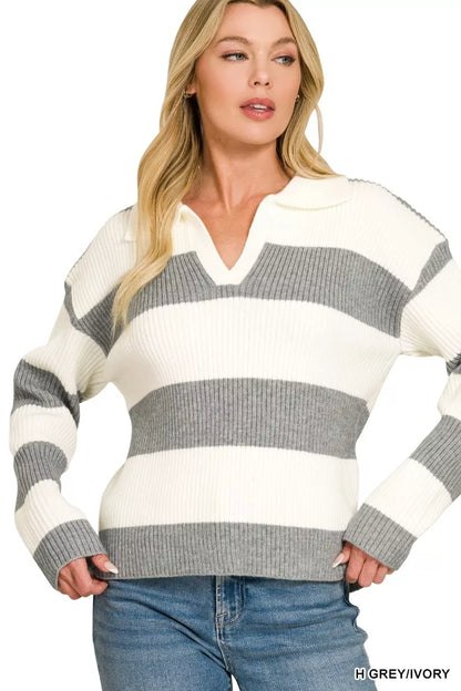 Striped Collared Sweater