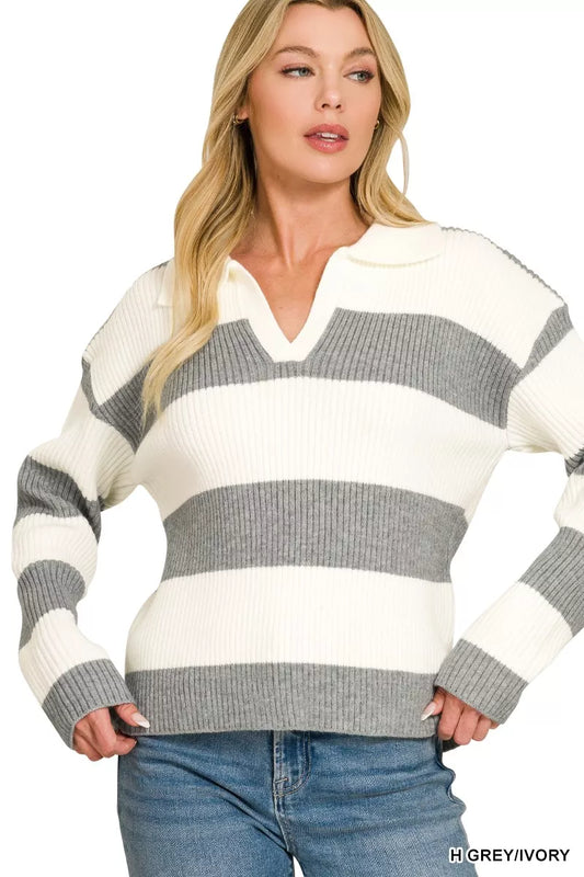 Striped Collared Sweater