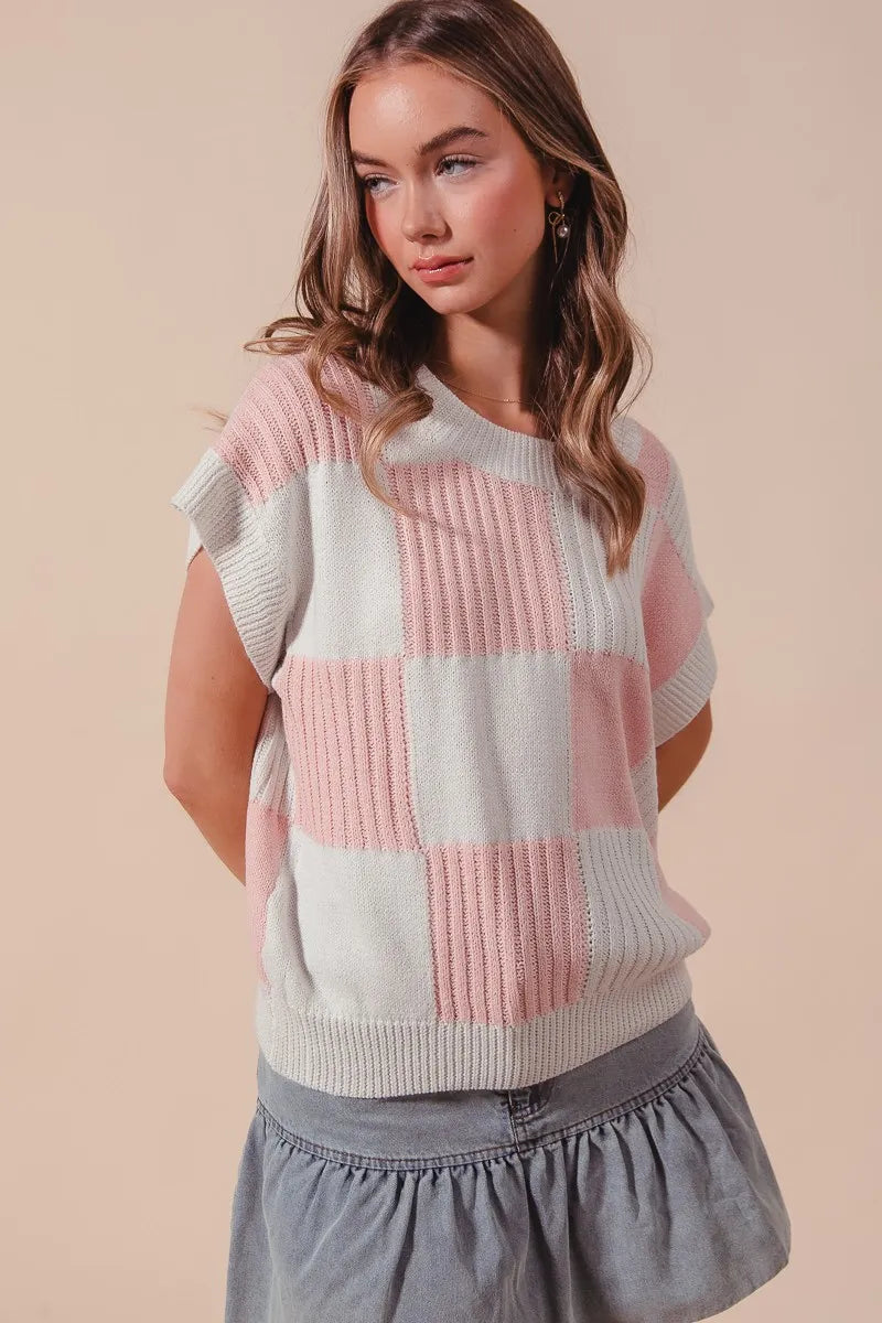 Check Plaid Casual Sweater Top.