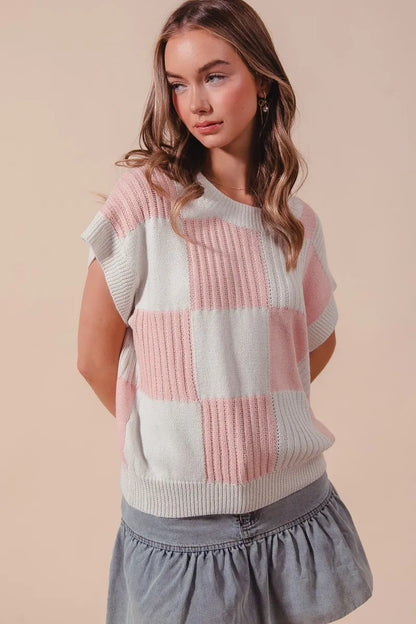 Check Plaid Casual Sweater Top.