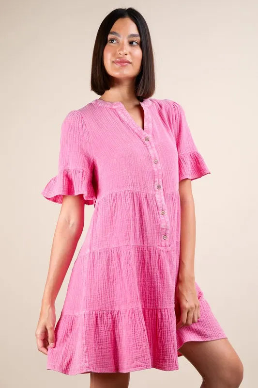 Mineral Washed Woven Mini Dress.