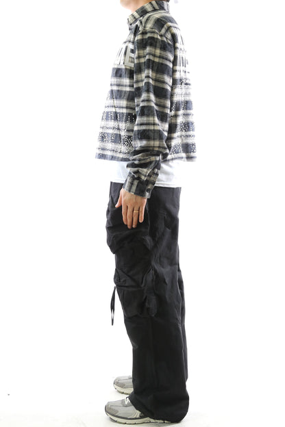 Heavy Flannel Crop Top Button Down Shirt