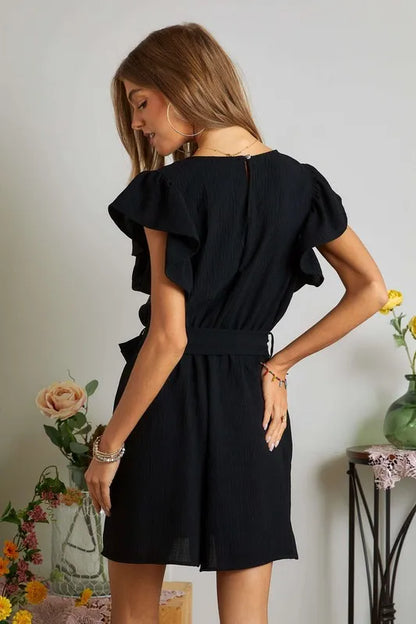 Ruffle Sleeves Romper with Pockets.