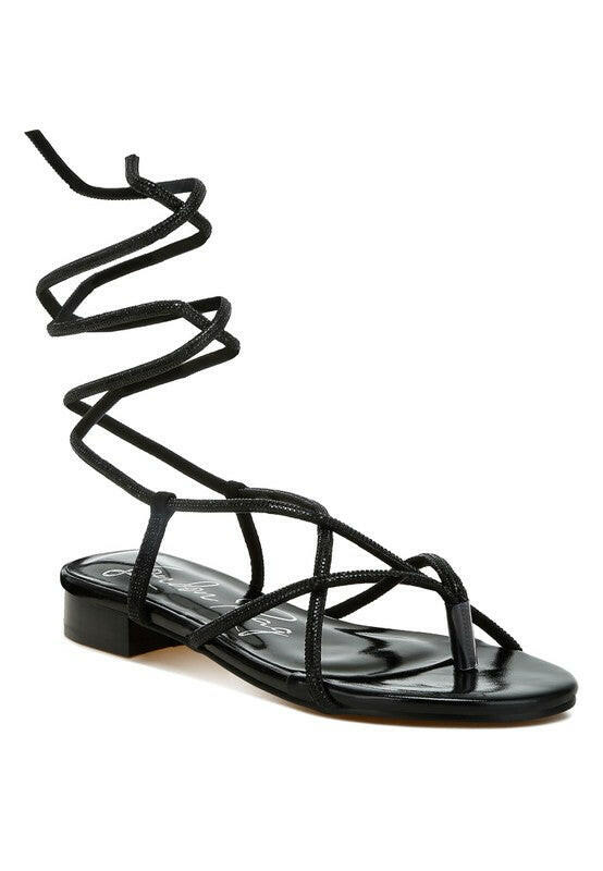 Babbity Rhinestone Embellished Lace-Up Sandals.