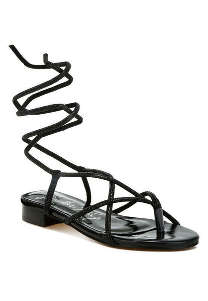 Babbity Rhinestone Embellished Lace-Up Sandals.