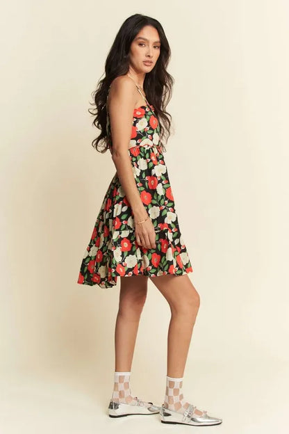Floral Scalloped Cutout Back Mini Dress.