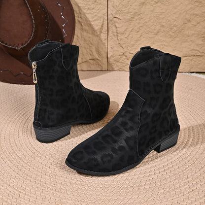 Leopard print western ankle boots