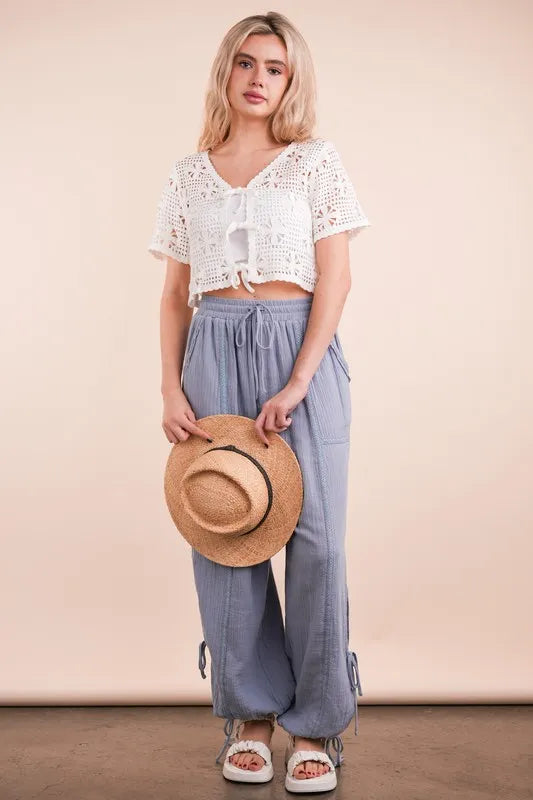 Front Tie Crochet Crop Top.