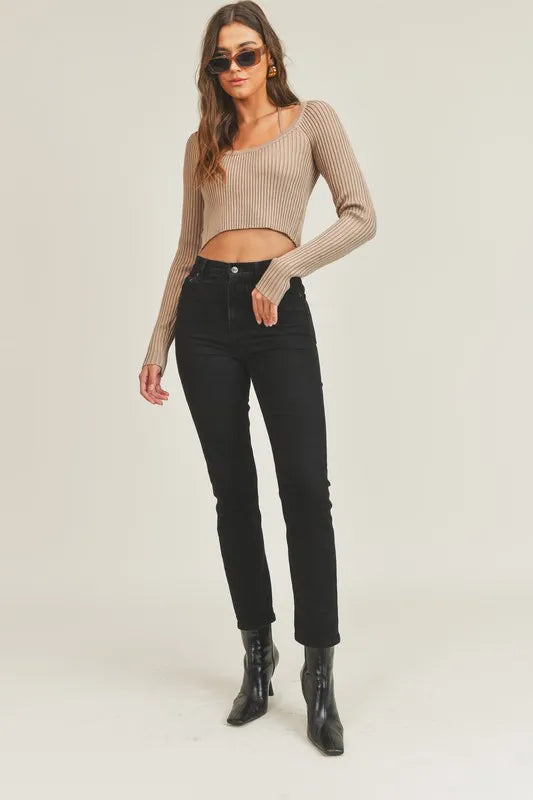 Long Sleeve Crop Sweater Top and Inner Bra Set.