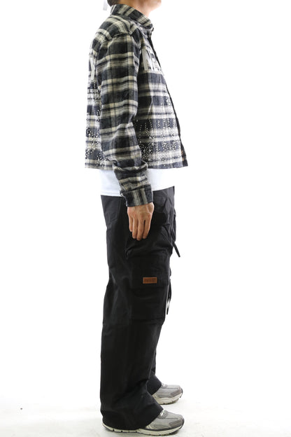 Heavy Flannel Crop Top Button Down Shirt
