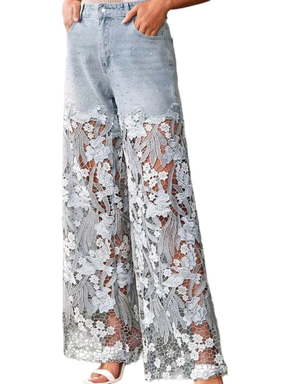 Lace Wide-Leg Jeans