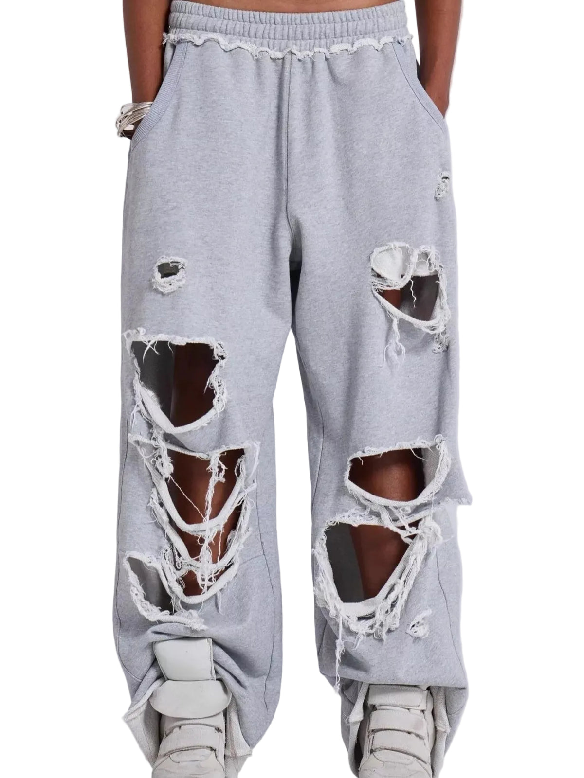 Distressed High-Waisted Wide-Leg Sweatpants