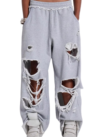 Distressed High-Waisted Wide-Leg Sweatpants