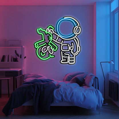 Alien and Astronaut Metal Neon Wall Art