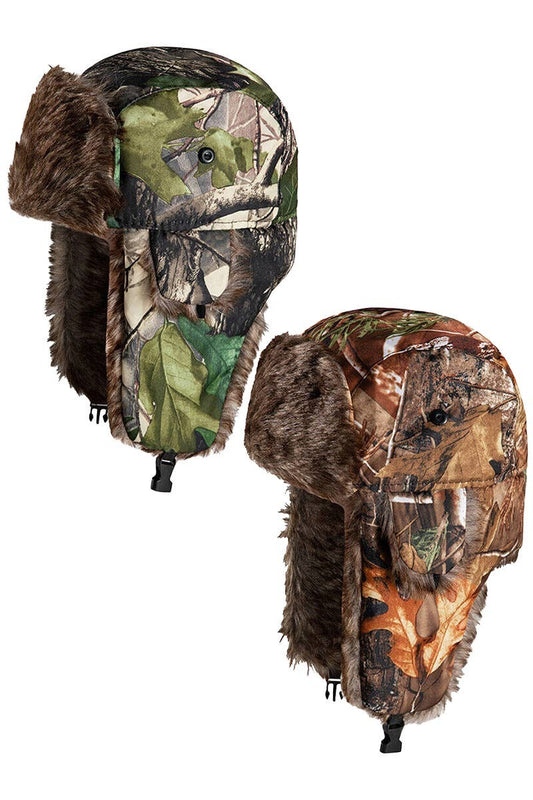 Hunt Camo Faux Fur Lined Bomber Trapper Hat
