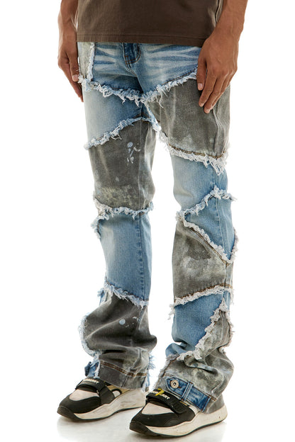 Two Tone Distressed Denim Jeans