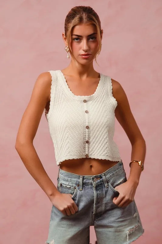 Chevron Pattern Buttoned Front Lightweight Tank Top.