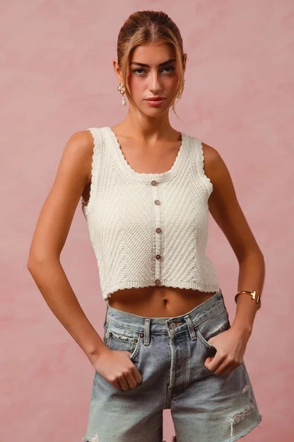 Chevron Pattern Buttoned Front Lightweight Tank Top.