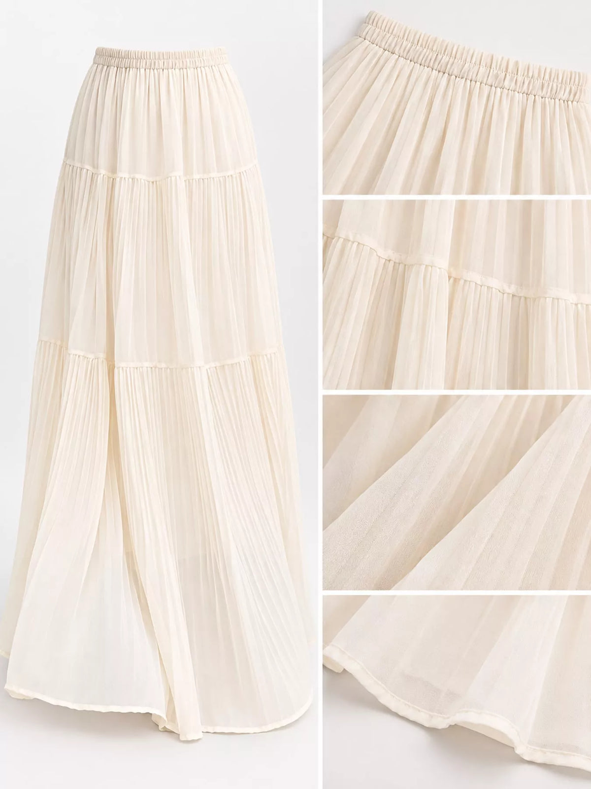 High-waisted tiered pleated maxi skirt