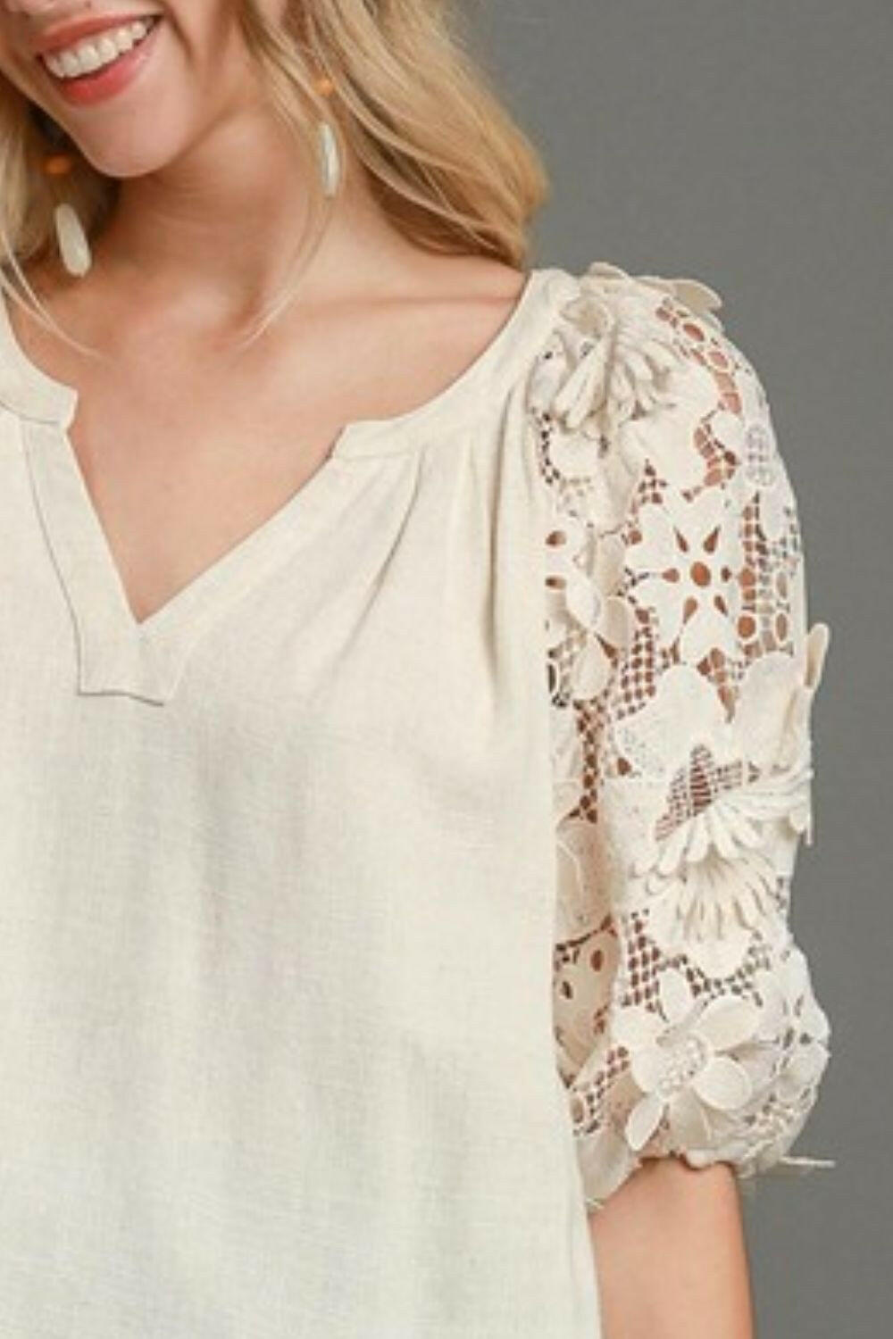 French Terry Boxy Cut Top with 3D Floral Sleeve Plus Size.