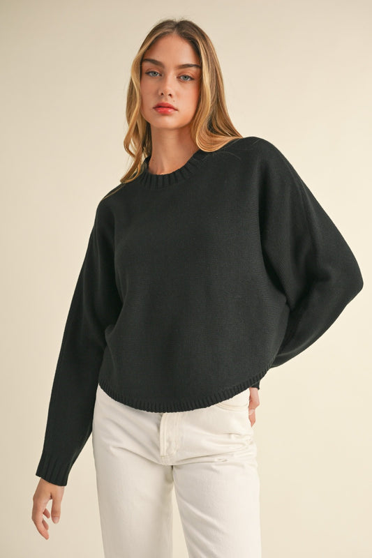 Round Neck Dolman Sleeve Cropped Sweater