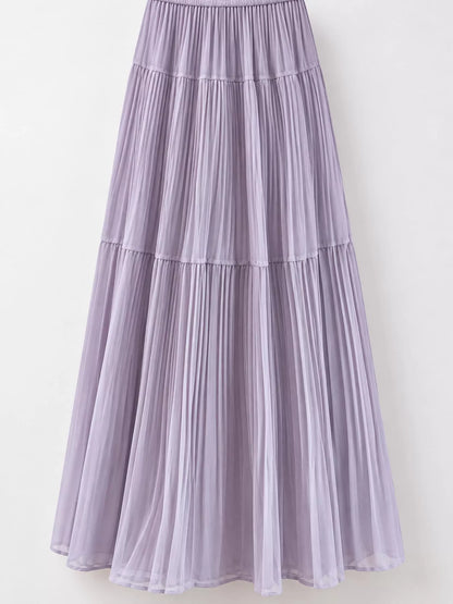 High-waisted tiered pleated maxi skirt