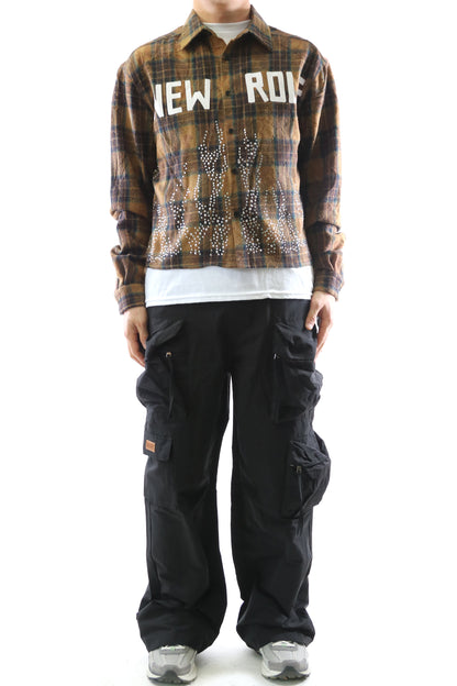Heavy Flannel Crop Top Button Down Shirt