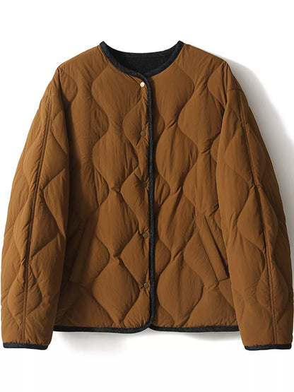Diamond-quilted lightweight cropped reversible down jacket