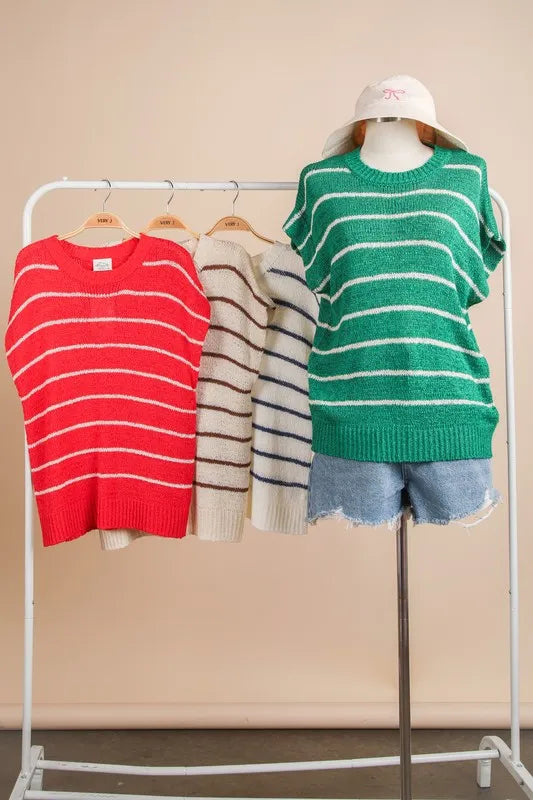 Striped Knit Sweater Vest Top.