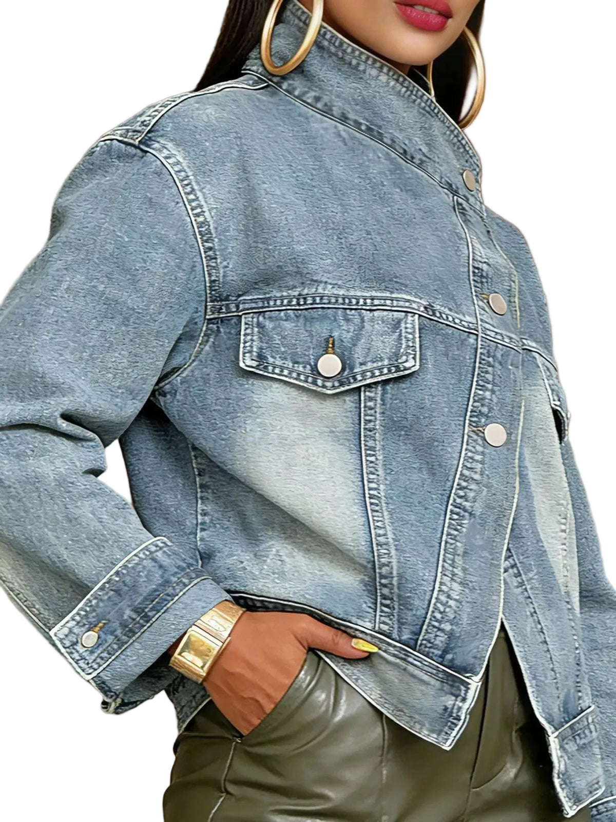 Asymmetric Button-Up Denim Jacket