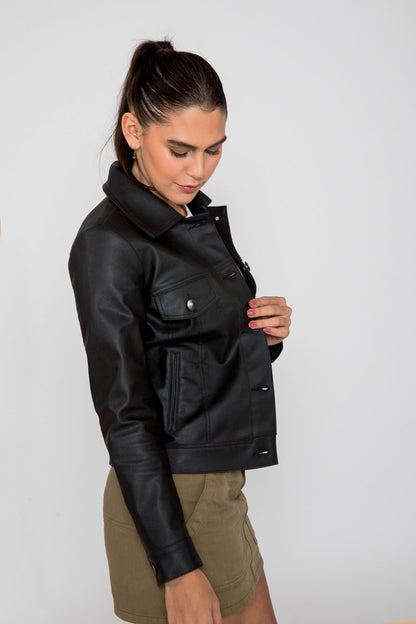 Chloe Trucker PU Faux Leather Jacket